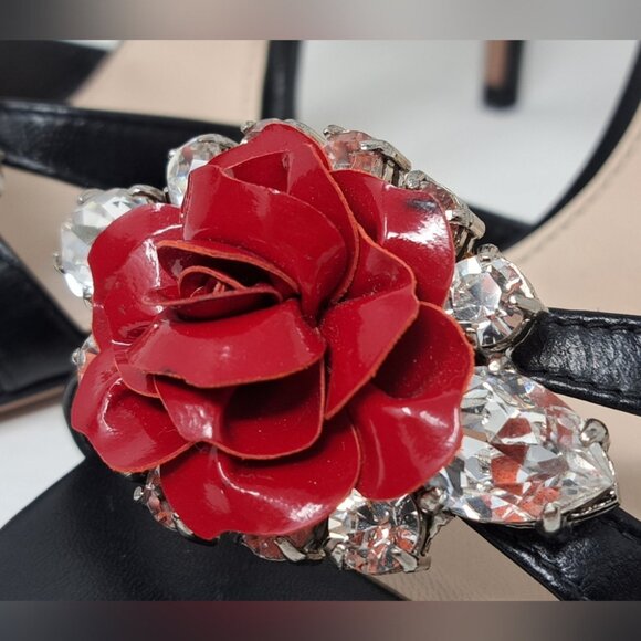 NWOT Prada Women's Black Red Rose Crystals Slingback Sandals Heels 39 EU 9 US - Picture 6 of 15